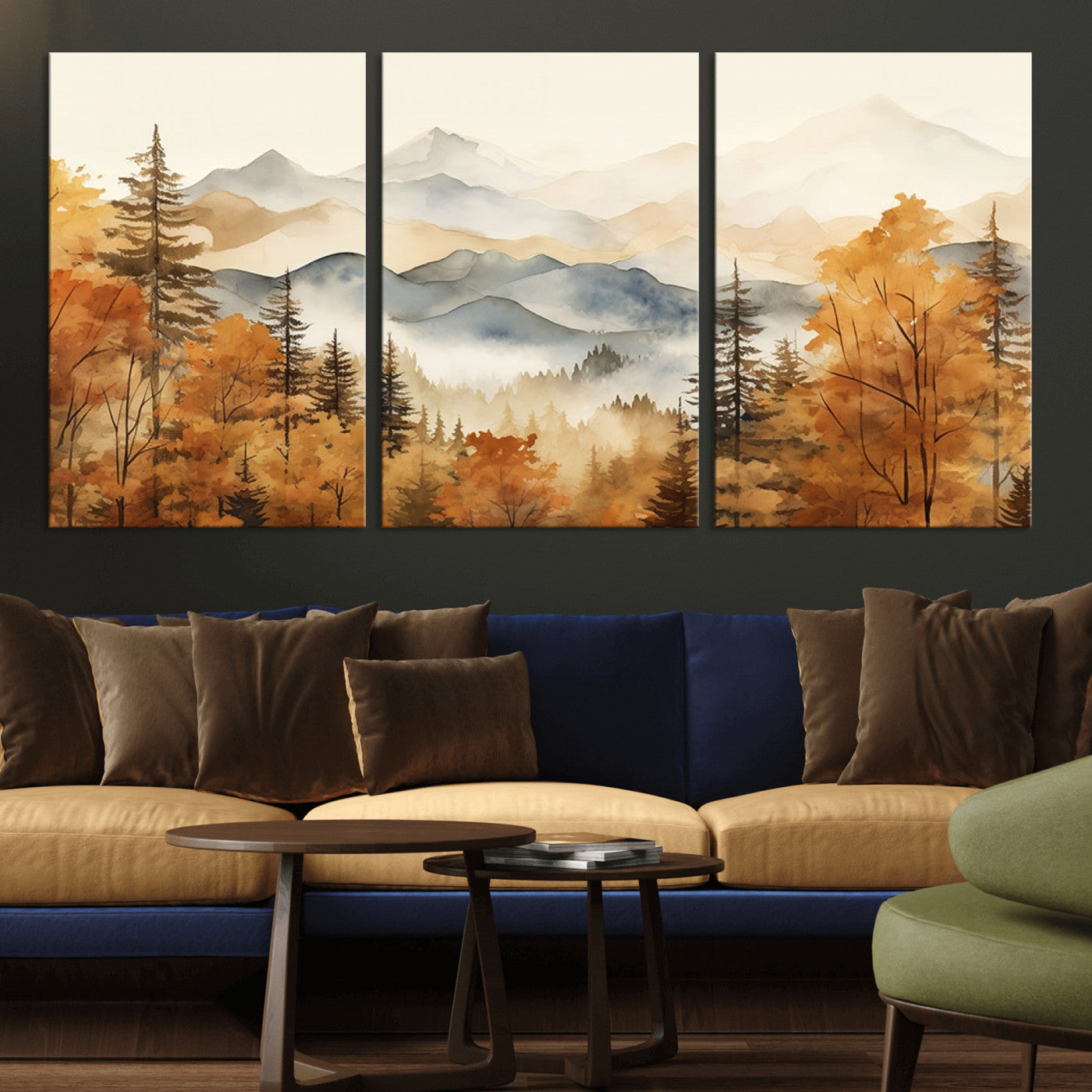 72950-MGV-CV-36X24-Autumn Mountain Forest Wall Art – Golden Fall Landscape Canvas Print, Nature-Inspired Home Decor for Living Room, Bedroom or