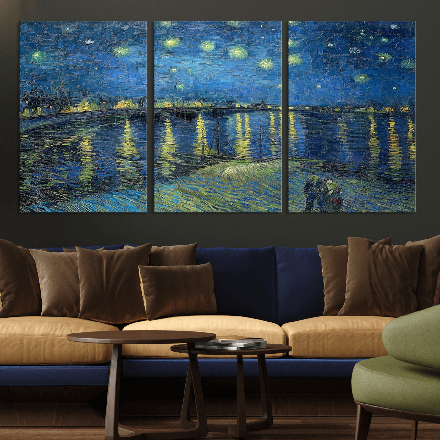94605-MGV-CV-36X24-Starry Night Over the Rhone Wall Art – Vincent van Gogh Canvas Print, Famous Impressionist Painting for Living Room, Office