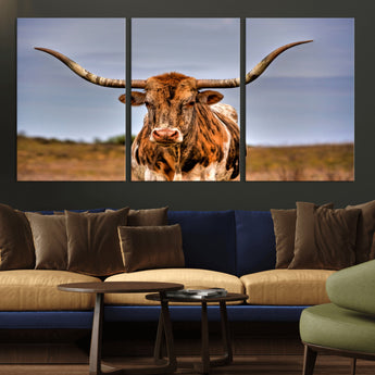 18594-MGV-CV-36X24-Texas Longhorn Bull Wall Art – Rustic Western Cattle Canvas Print, Country Farmhouse Decor for Living Room, Office or Cabin