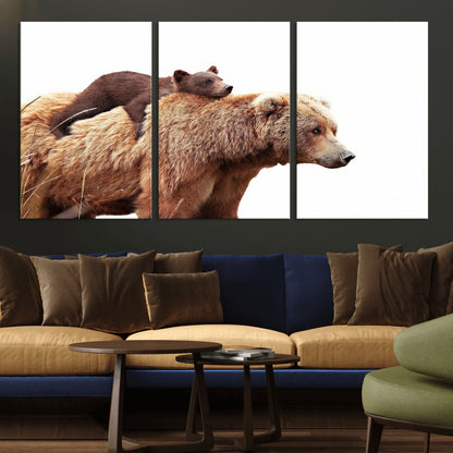 76943-MGV-CV-36X24-Mom Bear Wall Art Canvas Print, Framed Bear Photography Art Picture Print, Rustic Bear and Cub Perfect Rustic Farmhouse Decor