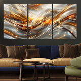 Lines1-MGV-CV-36X24-Abstract Metallic Wall Art – Silver and Gold Wave Canvas Print with Sparkling Accents, Modern Luxury Decor for Living Room, Office