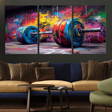 13549-MGV-CV-36X24-Graffiti Gym Wall Art Canvas Print, Framed Graffiti Barbell Art Picture Print, Weightlifting Perfect Fitness Studio Decor Artwork