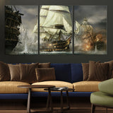 26512-MGV-CV-36X24-Naval Battle Wall Art – Dramatic Tall Ship Canvas Print, Historic Pirate Sailing War Scene, Nautical Decor for Office, Study or