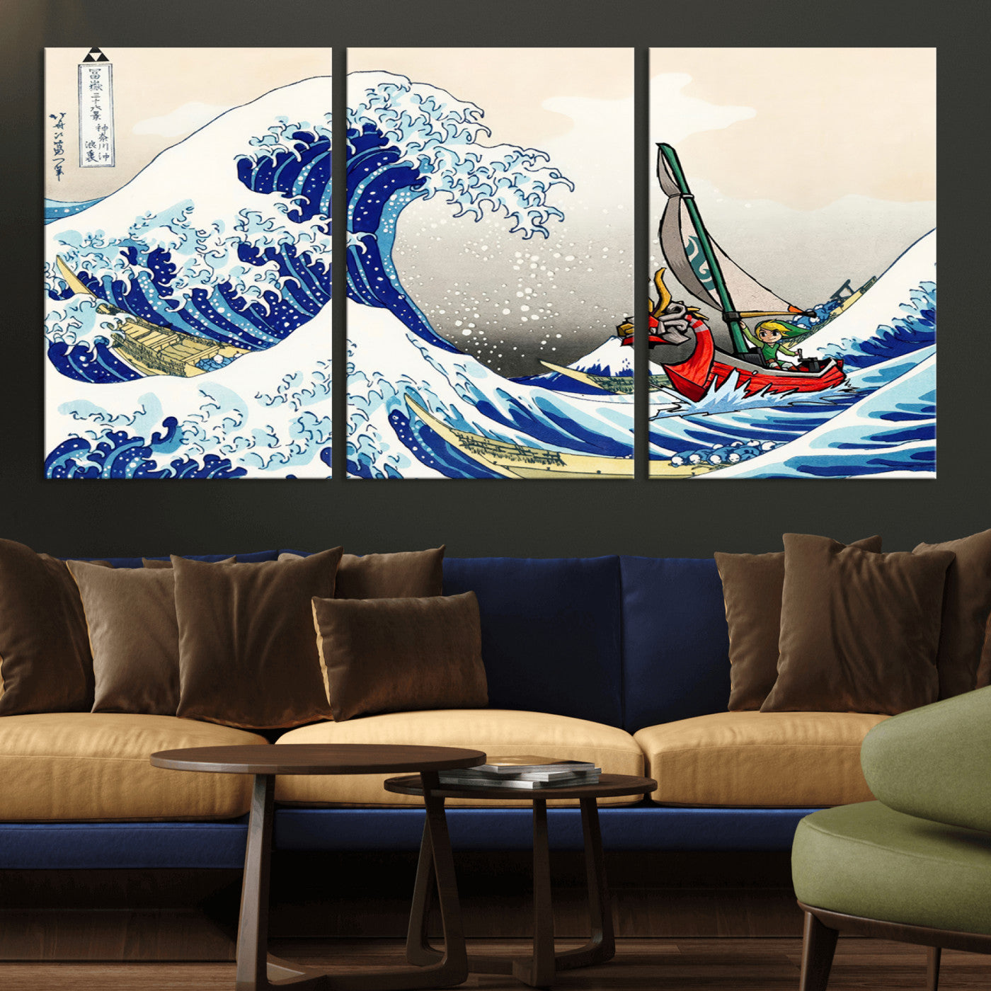 19450-MGV-CV-36X24-Great Wave Adventure Wall Art – Japanese Style Ocean Canvas Print, Fantasy Sailing Decor for Living Room, Bedroom or Office