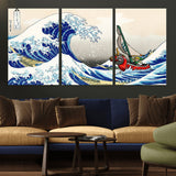 19450-MGV-CV-36X24-Great Wave Adventure Wall Art – Japanese Style Ocean Canvas Print, Fantasy Sailing Decor for Living Room, Bedroom or Office
