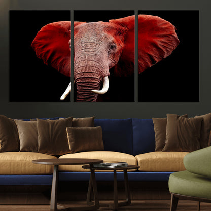 14788-MGV-CV-36X24-Red Elephant Wall Art – Bold Wildlife Canvas Print, African Safari Animal Decor for Living Room, Bedroom or Office