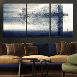 55718-MGV-CV-36X24-Surreal Cross Wall Art – Spiritual Faith Canvas Print, Abstract Christian Artwork with Modern Religious Symbol for Living Room,