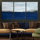 62197-MGV-CV-36X24-Abstract Ocean Wall Art – Minimalist Blue and White Canvas Print, Modern Coastal Seascape Painting for Bedroom, Living Room or