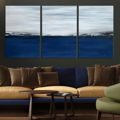 62197-MGV-CV-36X24-Abstract Ocean Wall Art – Minimalist Blue and White Canvas Print, Modern Coastal Seascape Painting for Bedroom, Living Room or