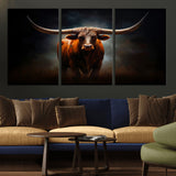 48896-MGV-CV-36X24-Texas Longhorn Wall Art – Rustic Western Bull Canvas Print and Farmhouse Cattle Painting for Living Room, Ranch, or Office Decor .