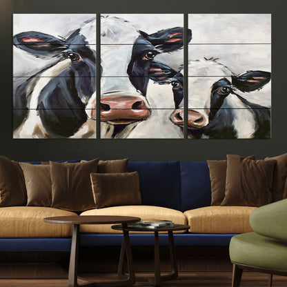 28934-MGV-CV-36X24-Farmhouse Cow Wall Art – Rustic Black and White Dairy Cattle Canvas Print, Country Barn Animal Painting for Kitchen, Living Room
