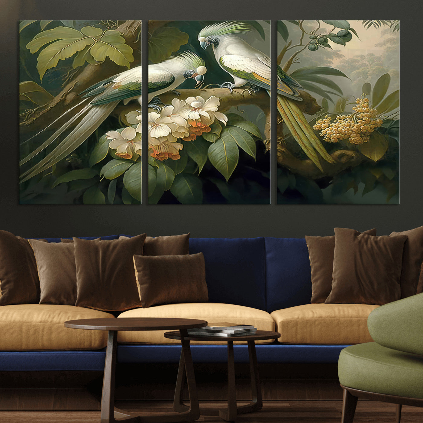 84047-MGV-CV-36X24-Tropical Birds Wall Art – Elegant Botanical Canvas Print, Exotic Nature Decor for Living Room, Bedroom or Office