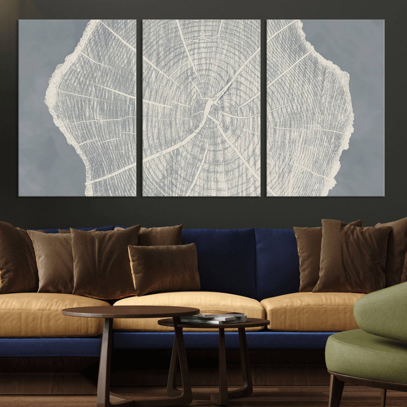 25547-MGV-CV-36X24-Tree Ring Wall Art Canvas Print, Framed Linocut Tree Ring Art Picture Print, Wood Texture Perfect Minimalist Farmhouse Decor