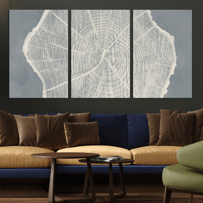 25547-MGV-CV-36X24-Tree Ring Wall Art Canvas Print, Framed Linocut Tree Ring Art Picture Print, Wood Texture Perfect Minimalist Farmhouse Decor