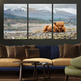 80252-MGV-CV-36X24-Scottish Cow Wall Art Canvas Print, Framed Highland Cow Art Picture Print, Highland Cattle Perfect Rustic Farmhouse Decor Artwork