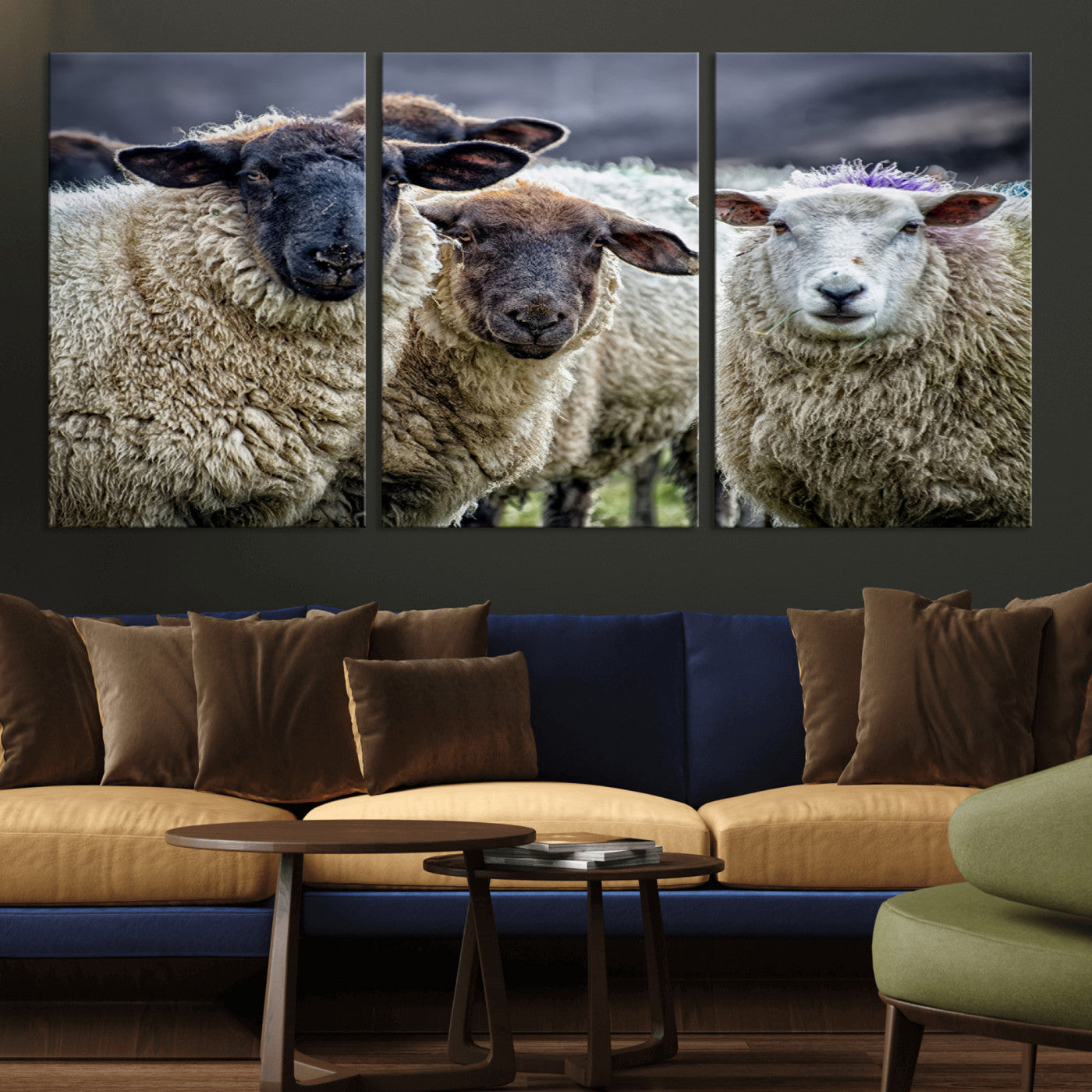 18418-MGV-CV-36X24-Sheep Wall Art Canvas Print, Framed Farmhouse Sheep Art Picture Print, Sheep Herd Perfect Rustic Farmhouse Decor Artwork