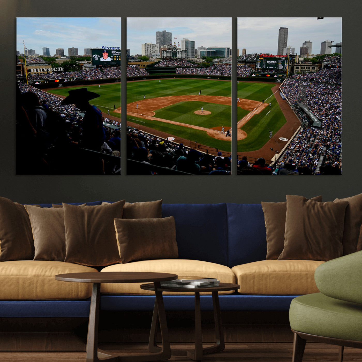 34859-MGV-CV-36X24-Wrigley Field Wall Art Canvas Print, Framed Chicago Cubs Stadium Art Picture Print, Wrigley Stadium Field Perfect Sport Room Decor