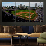 34859-MGV-CV-36X24-Wrigley Field Wall Art Canvas Print, Framed Chicago Cubs Stadium Art Picture Print, Wrigley Stadium Field Perfect Sport Room Decor