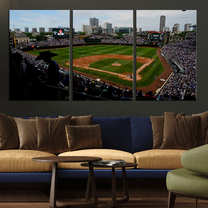 34859-MGV-CV-36X24-Wrigley Field Wall Art Canvas Print, Framed Chicago Cubs Stadium Art Picture Print, Wrigley Stadium Field Perfect Sport Room Decor