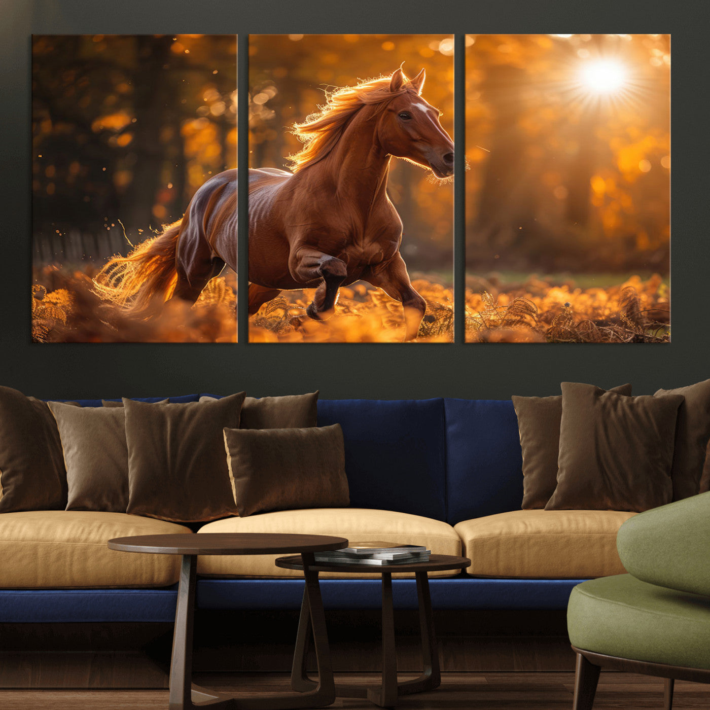 92144-MGV-CV-36X24-Sunset Horse Wall Art Canvas Print, Framed Horse Barn Art Picture Print, Majestic Horse Perfect Rustic Farmhouse Decor Artwork