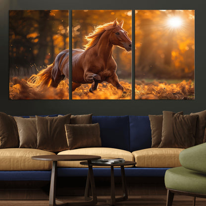 92144-MGV-CV-36X24-Sunset Horse Wall Art Canvas Print, Framed Horse Barn Art Picture Print, Majestic Horse Perfect Rustic Farmhouse Decor Artwork