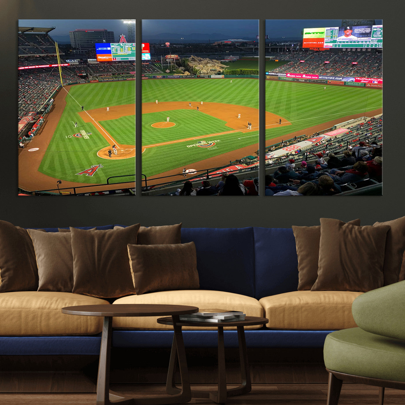 93707-MGV-CV-36X24-Los Angeles Stadium Wall Art Canvas Print, Framed Angel Stadium Field Art Picture Print, Anaheim Stadium Perfect Sports Room Decor