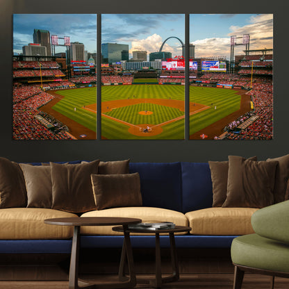 91908-MGV-CV-36X24-Baseball Stadium Wall Art – Canvas Print Game Day Field City Skyline Iconic Arch Scene Sports Photography, Decor for Game Room,
