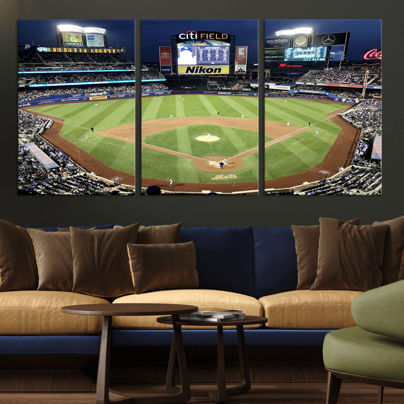 87666-MGV-CV-36X24-City Field Stadium Wall Art Canvas Print, Framed New York Stadium Art Picture Print, Citi Field Stadium Perfect Sport Room Decor