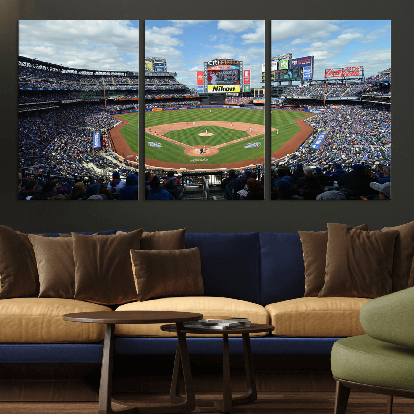 22910-MGV-CV-36X24-City Field Stadium Wall Art Canvas Print, Framed New York Stadium Art Picture Print, City Field Perfect Sport Room Decor Artwork