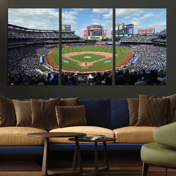 22910-MGV-CV-36X24-City Field Stadium Wall Art Canvas Print, Framed New York Stadium Art Picture Print, City Field Perfect Sport Room Decor Artwork
