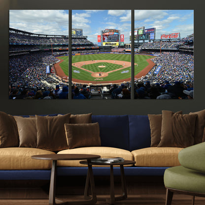 22910-MGV-CV-36X24-City Field Stadium Wall Art Canvas Print, Framed New York Stadium Art Picture Print, City Field Perfect Sport Room Decor Artwork