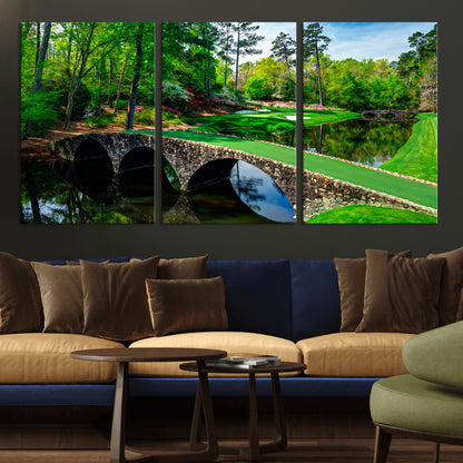 57655-MGV-CV-36X24-Golf Course Wall Art – Canvas Print Scenic Green Fairway Stone Bridge Water Reflection Landscape, Classic Sports Decor for Office,