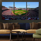 90998-MGV-CV-36X24-Baseball Stadium Wall Art – Canvas Print Day Game Field Packed Crowd Bright Blue Sky Sports Photography, Classic Decor for Game