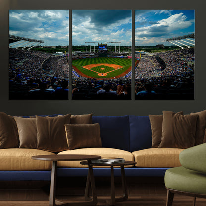 37127-MGV-CV-36X24-Kauffman Stadium Wall Art Canvas Print, Framed Kansas City Royals Field Art Picture Print, Baseball Stadium Perfect Sport Room