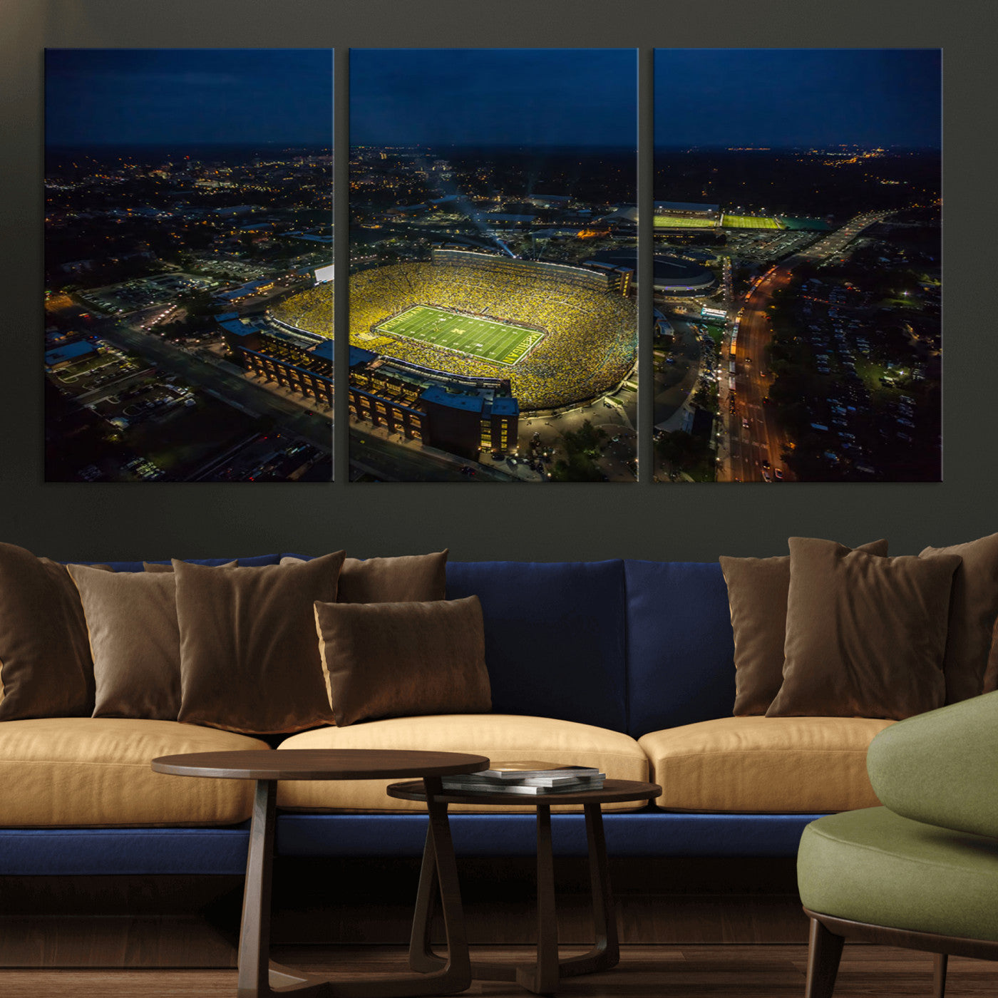 52519-MGV-CV-36X24-Michigan Football Stadium Wall Art Canvas Print, Framed Michigan Stadium Art Picture Print, Michigan Wolverines Field Perfect
