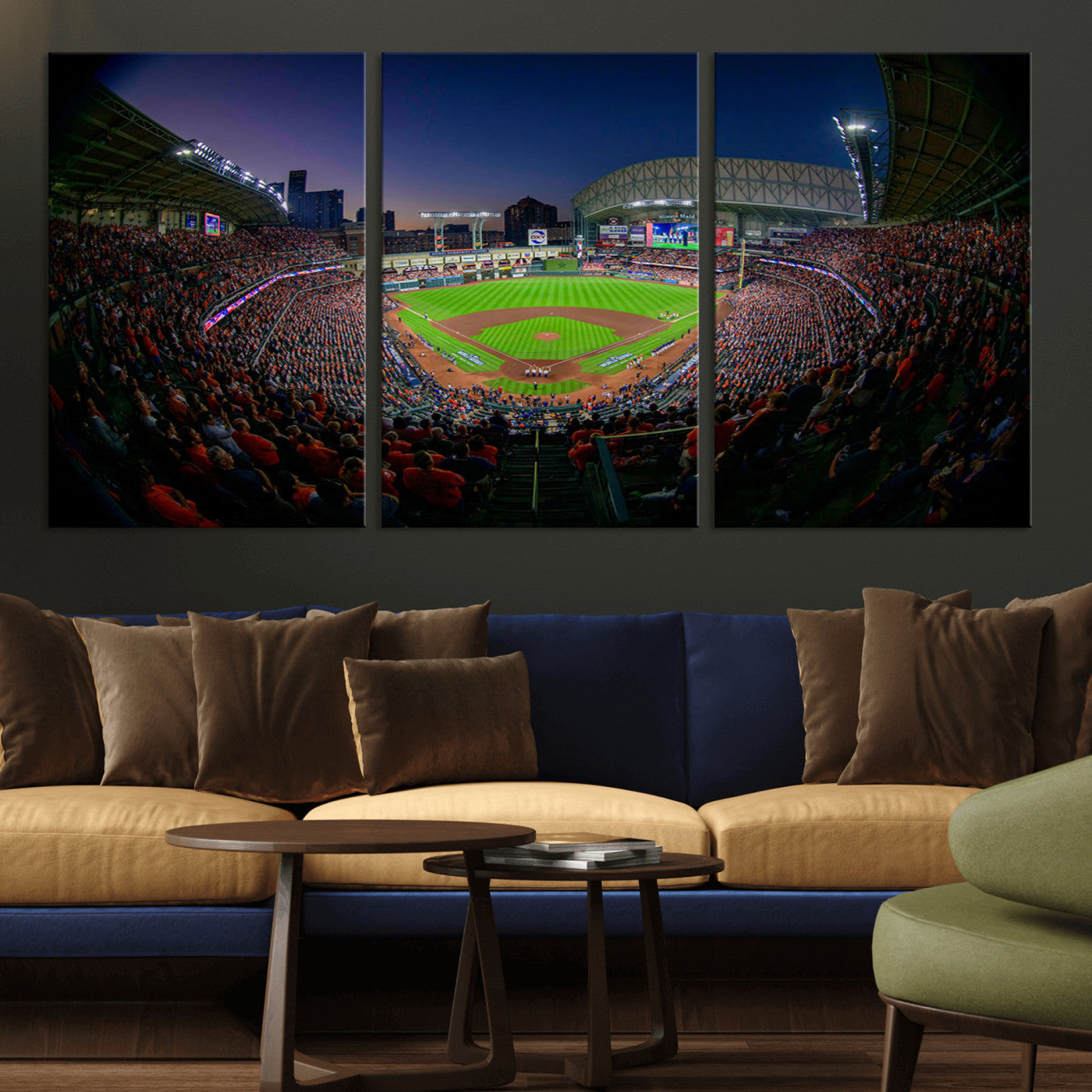 44322-MGV-CV-36X24-Minute Maid Park Wall Art Canvas Print, Framed Houston Astros Stadium Art Picture Print, Houston Astros Field Perfect Sports Room