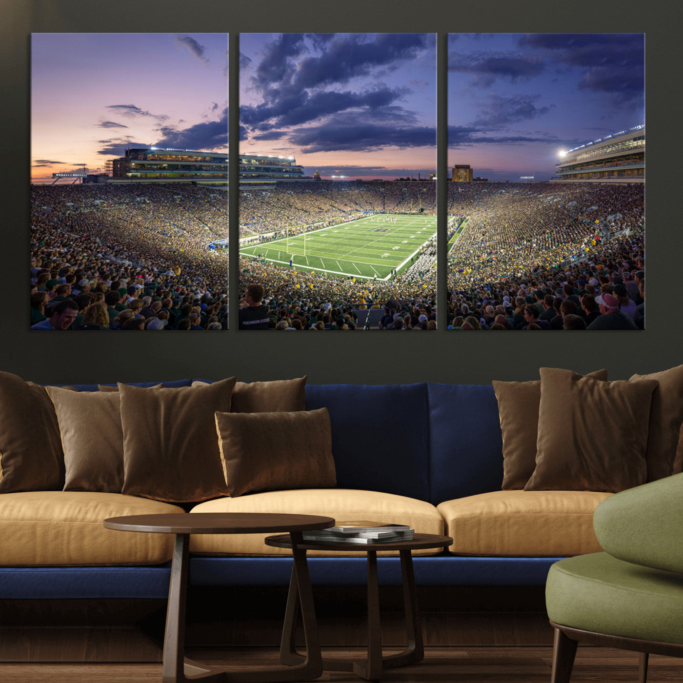 50825-MGV-CV-36X24-Notre Dame Stadium Wall Art Canvas Print, Framed Indiana Stadium Art Picture Print, Football Stadium Perfect Sports Room Decor