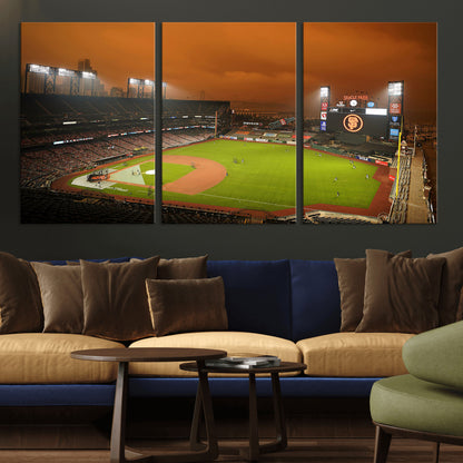 31315-MGV-CV-36X24-Oracle Park Stadium Wall Art Canvas Print, Framed California Stadium Art Picture Print, Oracle Park Field Perfect Sport Room Decor
