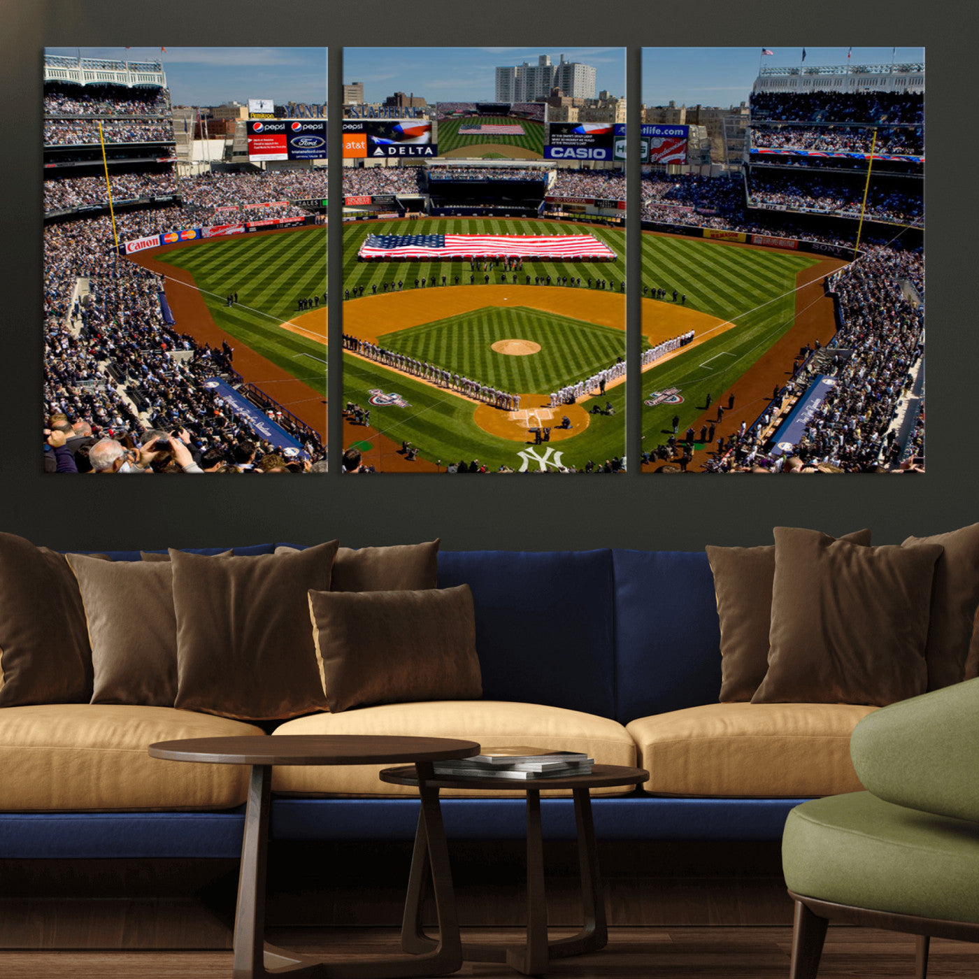 20879-MGV-CV-36X24-Yankee Stadium Wall Art Canvas Print, Framed New York Stadium Art Picture Print, Yankee Field Perfect Sport Room Decor Artwork