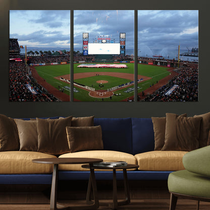 44631-MGV-CV-36X24-Oracle Park Stadium Wall Art Canvas Print, Framed San Francisco Giants Art Picture Print, Giants Stadium Field Perfect Sports Room