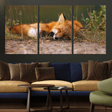 25085-MGV-CV-36X24-Sleeping Fox Wall Art Canvas Print, Framed Rustic Fox Art Picture Print, Wildlife Animal Perfect Rustic Farmhouse Decor Artwork