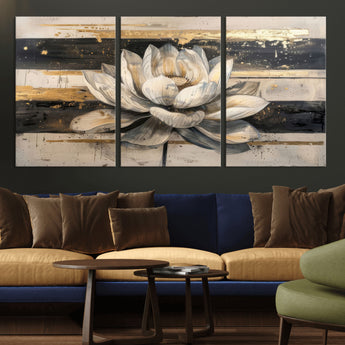 18807-MGV-CV-36X24-Lotus Flower Wall Art Canvas Print, Framed Abstract Lotus Art Picture Print, White Lotus Flower Perfect Abstract Floral Decor