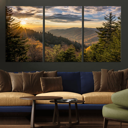 73692479-MGV-CV-36X24-Smoky Mountains Wall Art Canvas Print, Framed Forest Mountain Art Picture Print, Spring Mountain Perfect Spring Style Decor