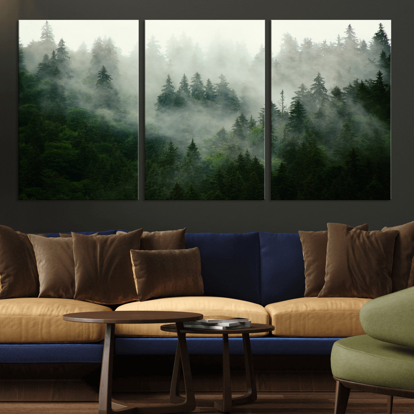 167720496-MGV-CV-36X24-Misty Forest Wall Art – Serene Evergreen Trees Canvas Print, Foggy Mountain Nature Landscape Decor for Bedroom, Living Room or