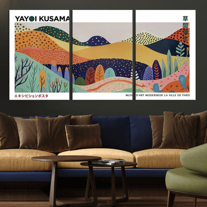 66936-MGV-CV-36X24-Kusama Wall Art – Vibrant Abstract Hills Canvas Print, Japanese Modern Landscape Poster for Living Room, Office, Studio or
