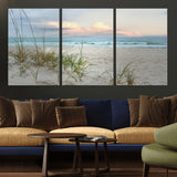 Test1001-MGV-CV-36X24-Coastal Beach Wall Art – Panoramic Ocean Waves and Sandy Dunes Canvas Print, Serene Seascape with Sea Oats for Relaxing Home or