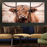 93730-MGV-CV-36X24-Scottish Cow Wall Art Canvas Print, Framed Longhorn Cow Art Picture Print, Highland Cattle Perfect Rustic Farmhouse Decor Artwork