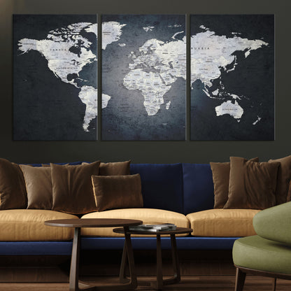 19124-MGV-CV-36X24-Modern World Map Wall Art – Black and White Canvas Print, Minimalist Global Map Decor for Office, Study, Bedroom or Living Room