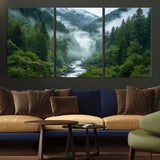 69453-MGV-CV-36X24-Mountain Forest Wall Art – Misty River and Evergreen Landscape Canvas Print, Nature Photography Poster for Living Room, Bedroom,