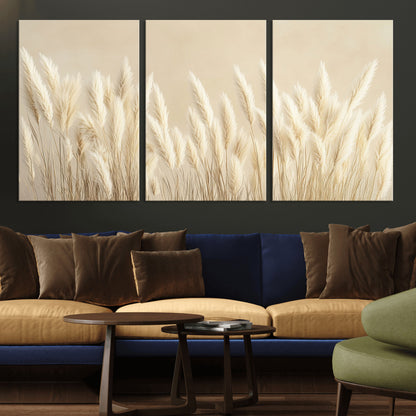 81444-MGV-CV-36X24-Pampas Grass Wall Art Canvas Print, Framed Beige Pampas Grass Art Picture Print, Minimalist Beige Perfect Minimalist Nature Decor